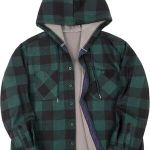 Men's Flannel Hoodie Shirts Casual Button Down Plaid Shirt Jackets for Men Long